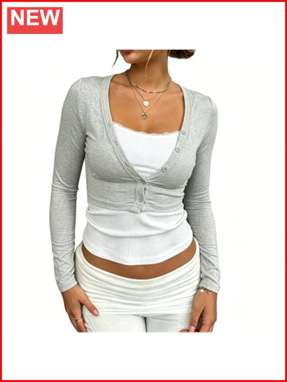 Women Long Sleeve Button Down Crop Cardigan V Neck Slim Fit Shrug Top